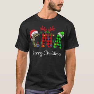 Leopard Red Plaid CNA Nursing Santa Hat Reindeer C T-Shirt