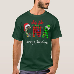 Leopard Red Plaid CNA Nursing Santa Hat Reindeer C T-Shirt
