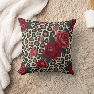 Leopard Red Roses Pattern Cushion