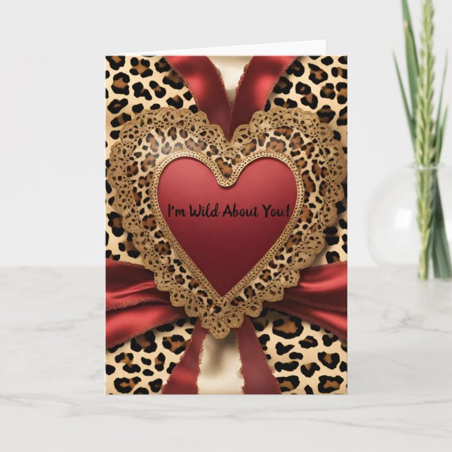 Leopard Red Valentine's Day Heart Card (Front)