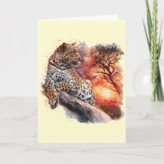 Leopard Relaxing on a Branch Card #1