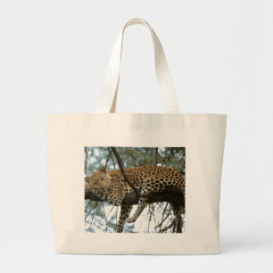 Leopard Resting in Tree Large Tote Bag