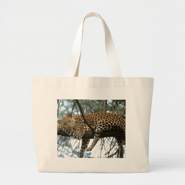 Leopard Resting in Tree Large Tote Bag (Front)
