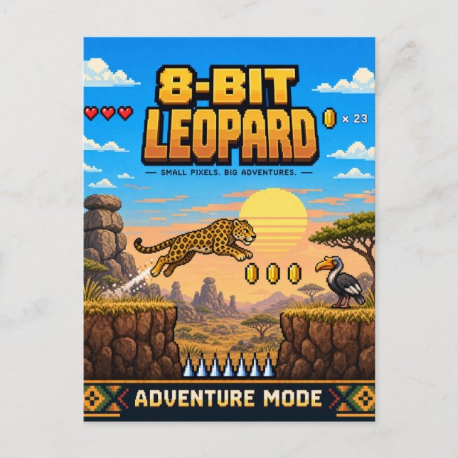 Leopard, Retro 8-Bit Pixel Art Postcard (Front)