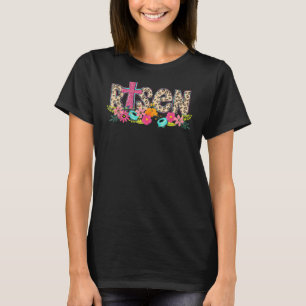 Leopard Risen Christian Quote Floral Easter Day Re T-Shirt