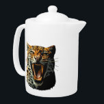 Leopard roaring attack head<br><div class="desc">Fierce Powerful Leopard Roaring attack portrait close up with long fangs. Original vector illustration isolated on white Copyright BluedarkArt TheChameleonArt.</div>