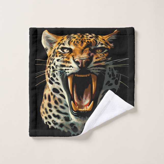 Leopard roaring attack head bath towel set (Wash Cloth)
