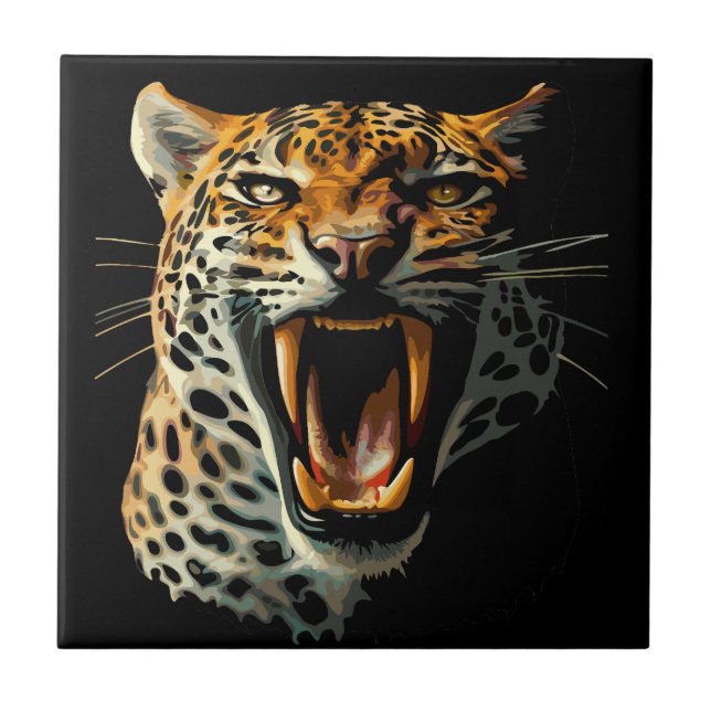Leopard roaring attack head ceramic tile (Front)