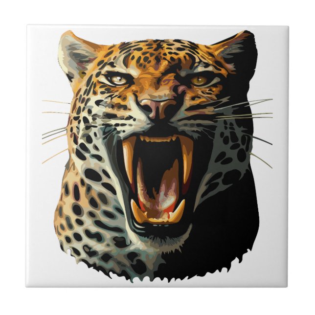 Leopard roaring attack head ceramic tile (Front)