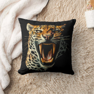 Leopard roaring attack head cushion
