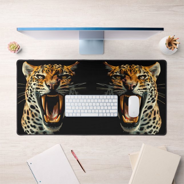 Leopard roaring attack head desk mat (Office 1)