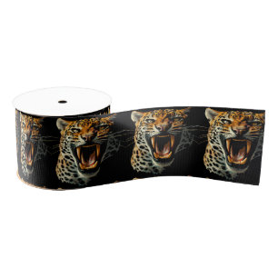 Leopard roaring attack head grosgrain ribbon