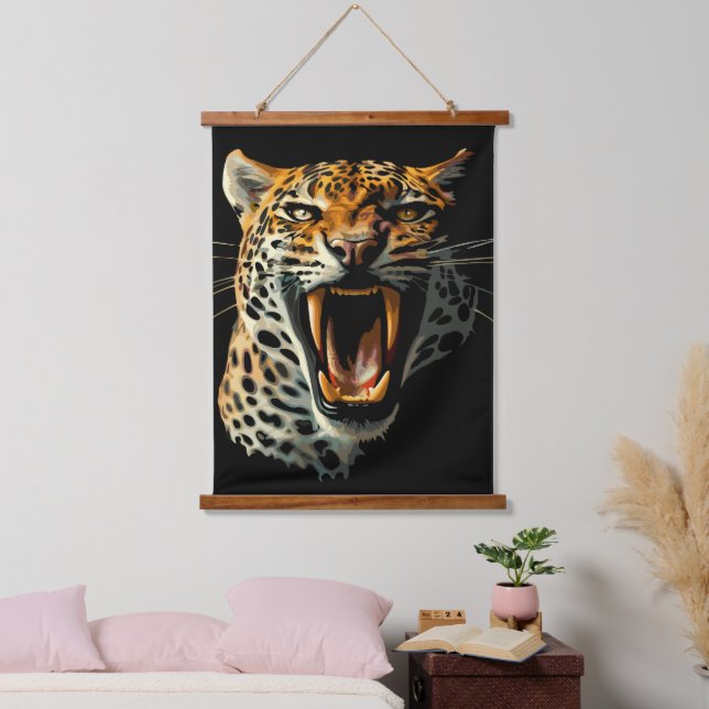 Leopard roaring attack head hanging tapestry (Bedroom)