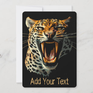 Leopard roaring attack head holiday card