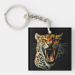 Leopard roaring attack head key ring