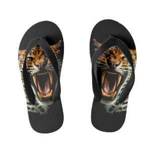 Leopard roaring attack head kid's thongs