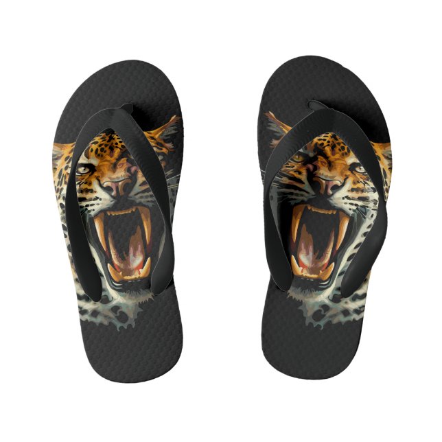 Leopard roaring attack head kid's thongs (Footbed)