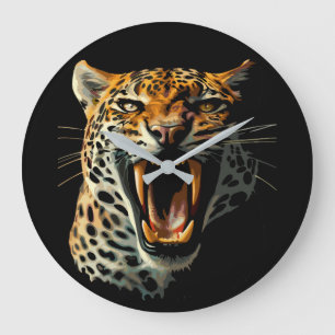 Leopard roaring attack head large clock