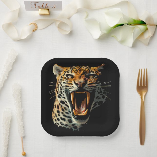 Leopard roaring attack head paper plate (Wedding)
