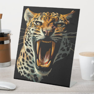 Leopard roaring attack head pedestal sign