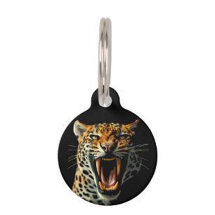 Leopard roaring attack head pet tag