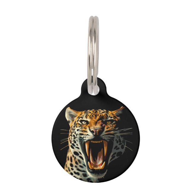 Leopard roaring attack head pet tag (Front)