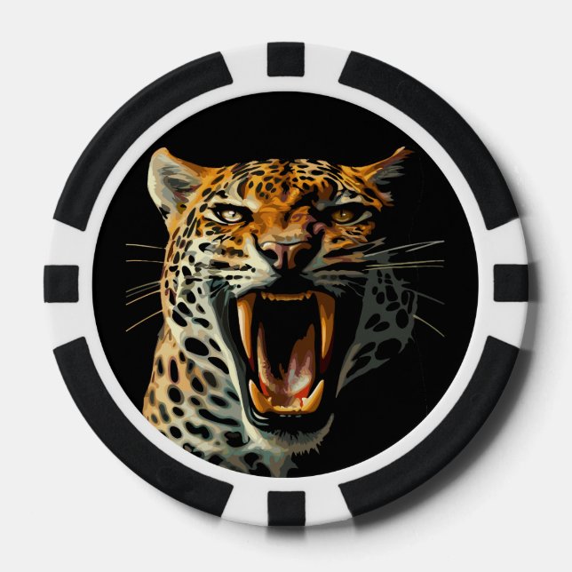 Leopard roaring attack head poker chips (Front)