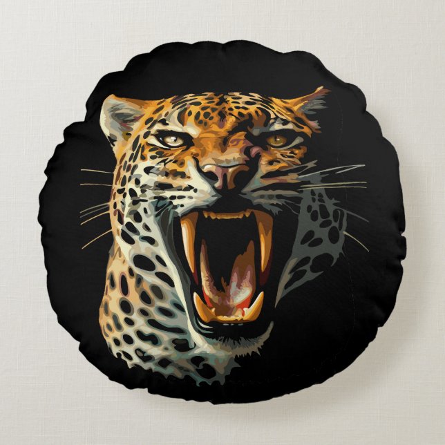 Leopard roaring attack head round cushion (Front)