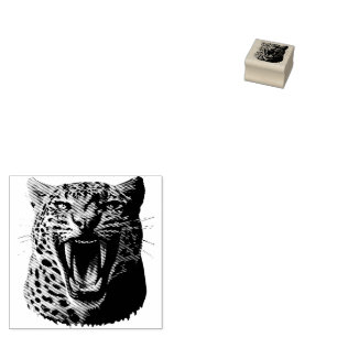 Leopard roaring attack head rubber stamp