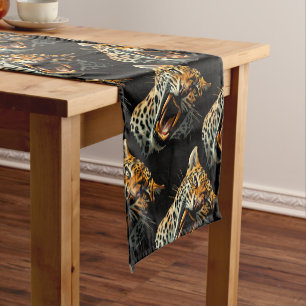 Leopard roaring attack head short table runner