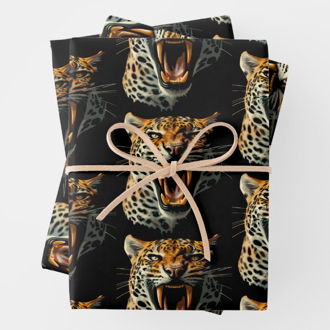 Leopard roaring attack head wrapping paper sheet (In situ)