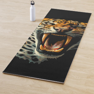 Leopard roaring attack head yoga mat