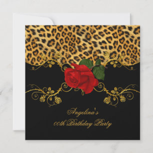 Leopard Roses Red Black Gold Birthday Party 2 Invitation