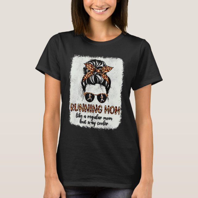 Leopard Running Mum Messy Bun Sprinter Runner Moth T-Shirt (Front)
