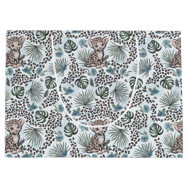 Leopard Safari Baby Boy Jungle Floral Large Gift Bag (Front)