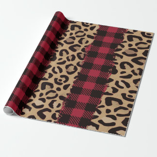 Leopard Safari Buffalo Plaid Christmas Wrapping Paper
