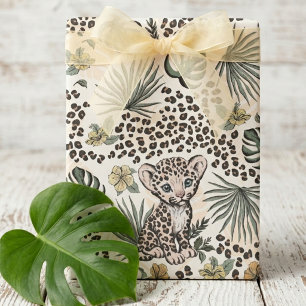 Leopard Safari Kids Floral Jungle Pattern Wrapping Paper
