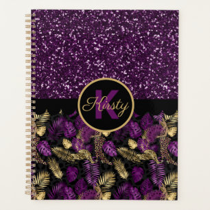 Leopard Safari Palm Leaves Purple Glitter Gold Planner