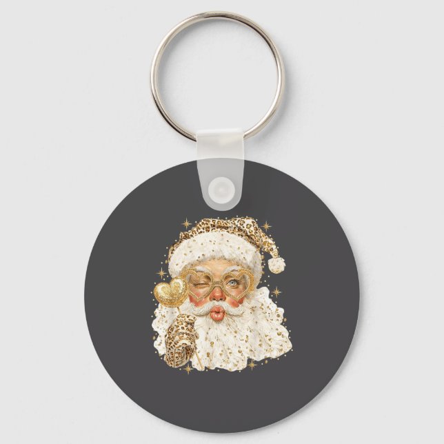 Leopard Santa Christmas Funny Gift For Women, Girl Key Ring (Front)