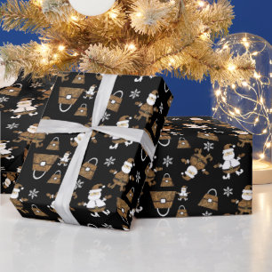 Leopard Santa Purse Pattern On Black Wrapping Paper