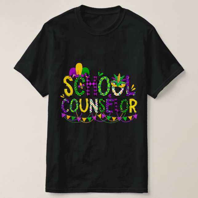 Leopard School Counsellor Mardi Gras Fat Bead Tues T-Shirt (Design Front)