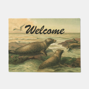 Leopard Seals, Vintage Aquatic Animals Marine Life Doormat