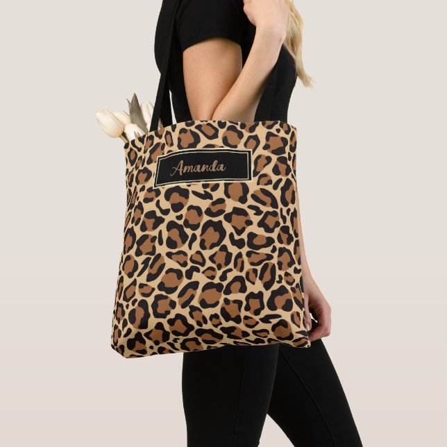 Leopard Seamless Pattern Your Custom Name Tote Bag (Close Up)