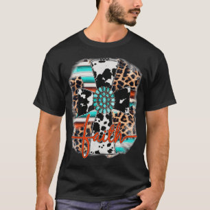 Leopard Serape Turquoise Leopard Western Faith Cro T-Shirt