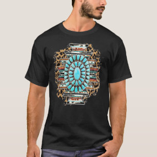 Leopard Serape Turquoise Western Boho Rodeo Cowgir T-Shirt