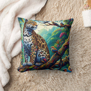 Leopard Serenity: Bold Tropical Design Cushion