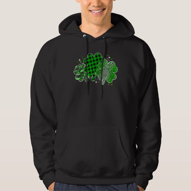 Leopard Shamrock Lucky Charm Men Women Irish St Pa Hoodie (Front)