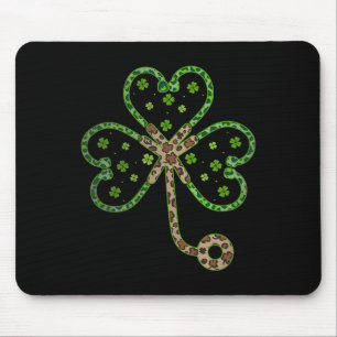 Leopard Shamrock Nurse St Patricks Day Stethoscope Mouse Pad