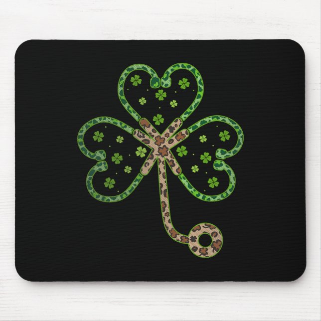 Leopard Shamrock Nurse St Patricks Day Stethoscope Mouse Pad (Front)