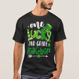 Leopard Shamrock One Lucky 2nd Grade Teacher Patri T-Shirt